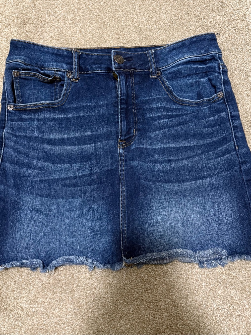 American Eagle Dark Blue Denim Mini Skirt - Casual Fray Hem